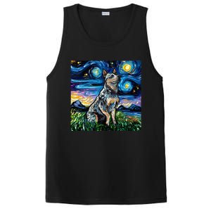 Blue Heeler Starry Night Australian Cattle Dog Art By Aja Cute Gift PosiCharge Competitor Tank