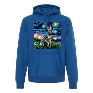 Blue Heeler Starry Night Australian Cattle Dog Art By Aja Cute Gift Premium Hoodie