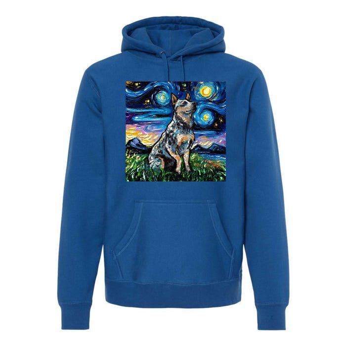 Blue Heeler Starry Night Australian Cattle Dog Art By Aja Cute Gift Premium Hoodie