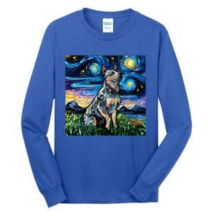 Blue Heeler Starry Night Australian Cattle Dog Art By Aja Cute Gift Tall Long Sleeve T-Shirt