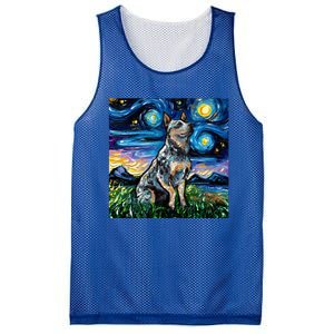 Blue Heeler Starry Night Australian Cattle Dog Art By Aja Cute Gift Mesh Reversible Basketball Jersey Tank