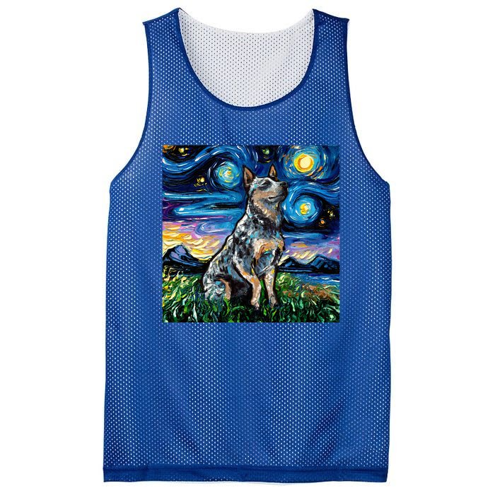 Blue Heeler Starry Night Australian Cattle Dog Art By Aja Cute Gift Mesh Reversible Basketball Jersey Tank