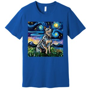 Blue Heeler Starry Night Australian Cattle Dog Art By Aja Cute Gift Premium T-Shirt