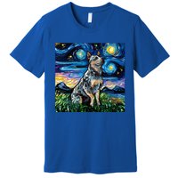 Blue Heeler Starry Night Australian Cattle Dog Art By Aja Cute Gift Premium T-Shirt