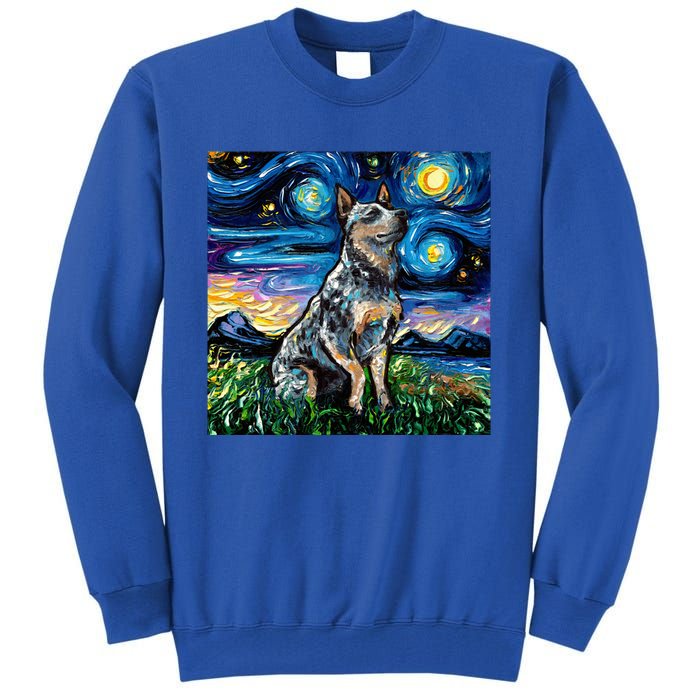 Blue Heeler Starry Night Australian Cattle Dog Art By Aja Cute Gift Tall Sweatshirt