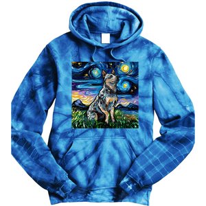 Blue Heeler Starry Night Australian Cattle Dog Art By Aja Cute Gift Tie Dye Hoodie