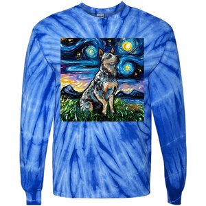 Blue Heeler Starry Night Australian Cattle Dog Art By Aja Cute Gift Tie-Dye Long Sleeve Shirt