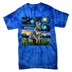 Blue Heeler Starry Night Australian Cattle Dog Art By Aja Cute Gift Tie-Dye T-Shirt