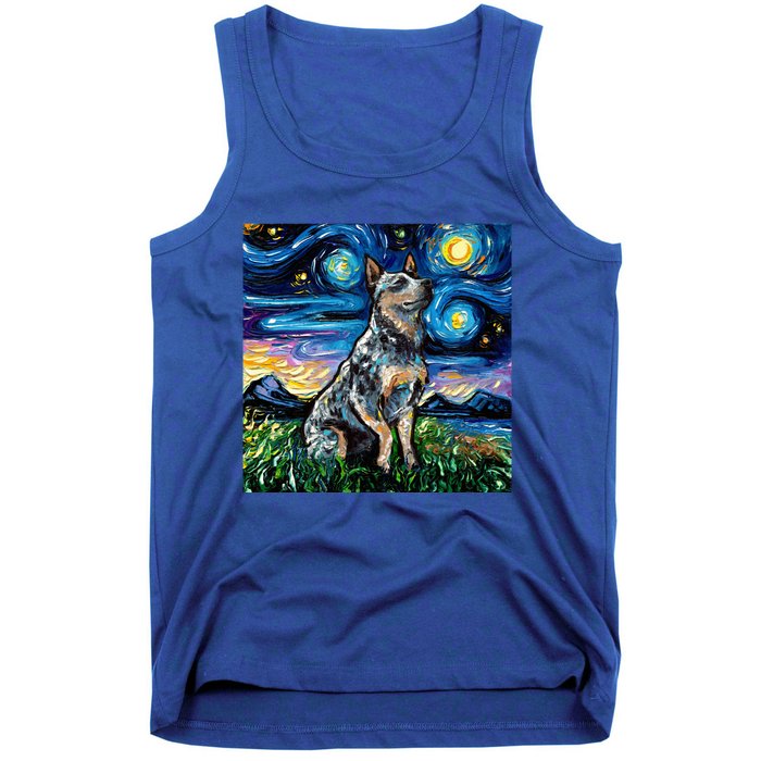 Blue Heeler Starry Night Australian Cattle Dog Art By Aja Cute Gift Tank Top