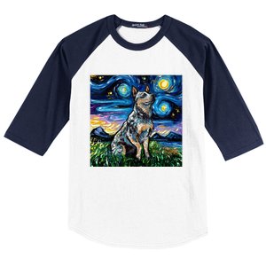 Blue Heeler Starry Night Australian Cattle Dog Art By Aja Cute Gift Baseball Sleeve Shirt