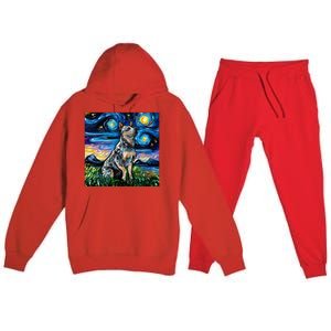 Blue Heeler Starry Night Australian Cattle Dog Art By Aja Cute Gift Premium Hooded Sweatsuit Set