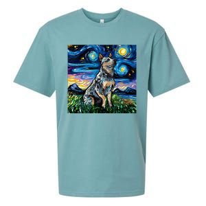 Blue Heeler Starry Night Australian Cattle Dog Art By Aja Cute Gift Sueded Cloud Jersey T-Shirt