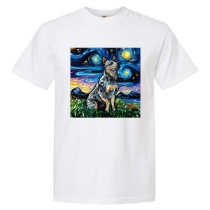 Blue Heeler Starry Night Australian Cattle Dog Art By Aja Cute Gift Garment-Dyed Heavyweight T-Shirt