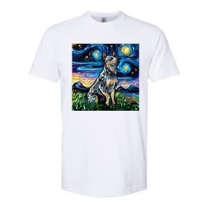 Blue Heeler Starry Night Australian Cattle Dog Art By Aja Cute Gift Softstyle CVC T-Shirt