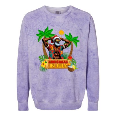 Black Hawaiian Santa Sunglasses Christmas In July Summer Colorblast Crewneck Sweatshirt