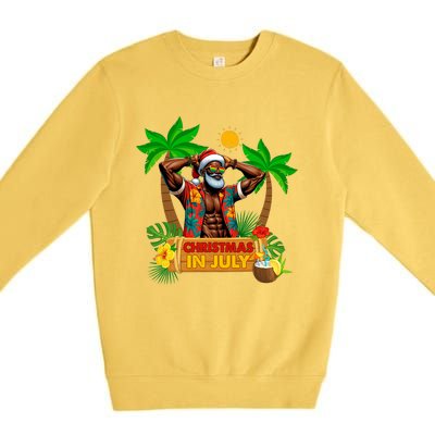 Black Hawaiian Santa Sunglasses Christmas In July Summer Premium Crewneck Sweatshirt