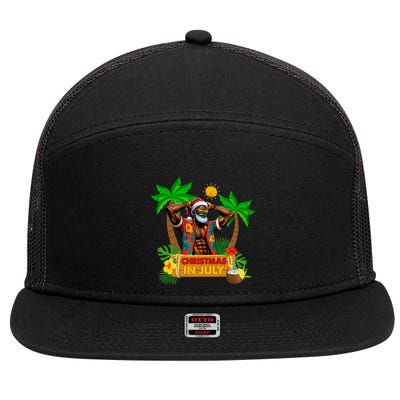 Black Hawaiian Santa Sunglasses Christmas In July Summer 7 Panel Mesh Trucker Snapback Hat