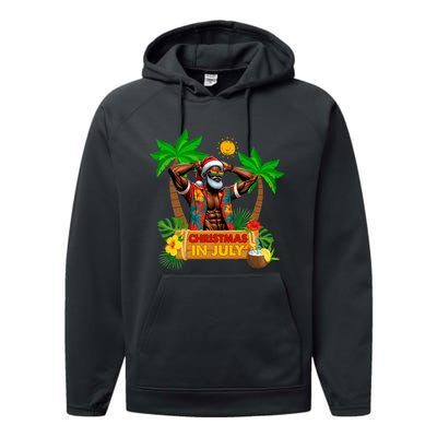 Black Hawaiian Santa Sunglasses Christmas In July Summer Performance Fleece Hoodie