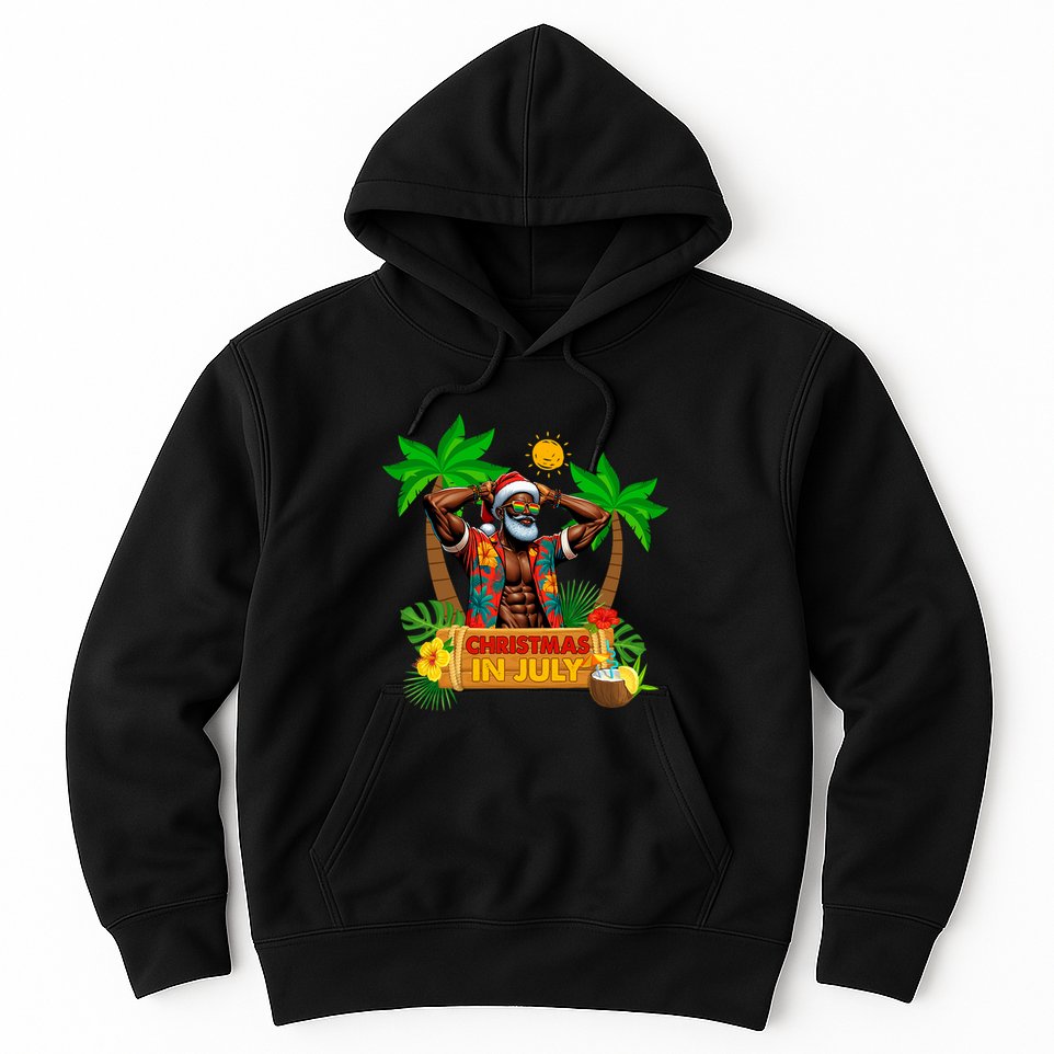 Black Hawaiian Santa Sunglasses Christmas In July Summer Hoodie