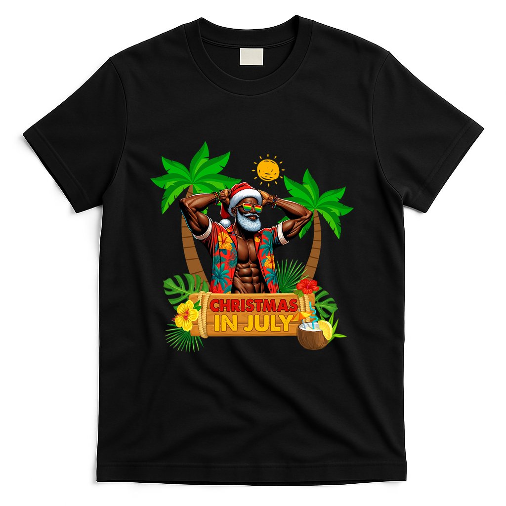 Black Hawaiian Santa Sunglasses Christmas In July Summer T-Shirt