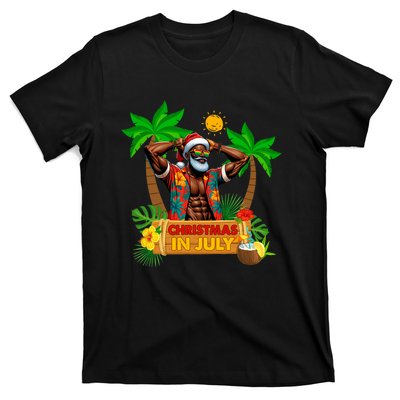 Black Hawaiian Santa Sunglasses Christmas In July Summer T-Shirt