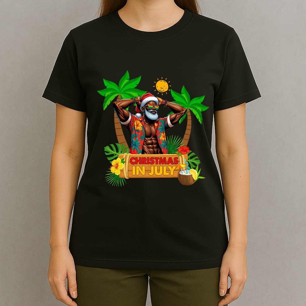 Black Hawaiian Santa Sunglasses Christmas In July Summer T-Shirt