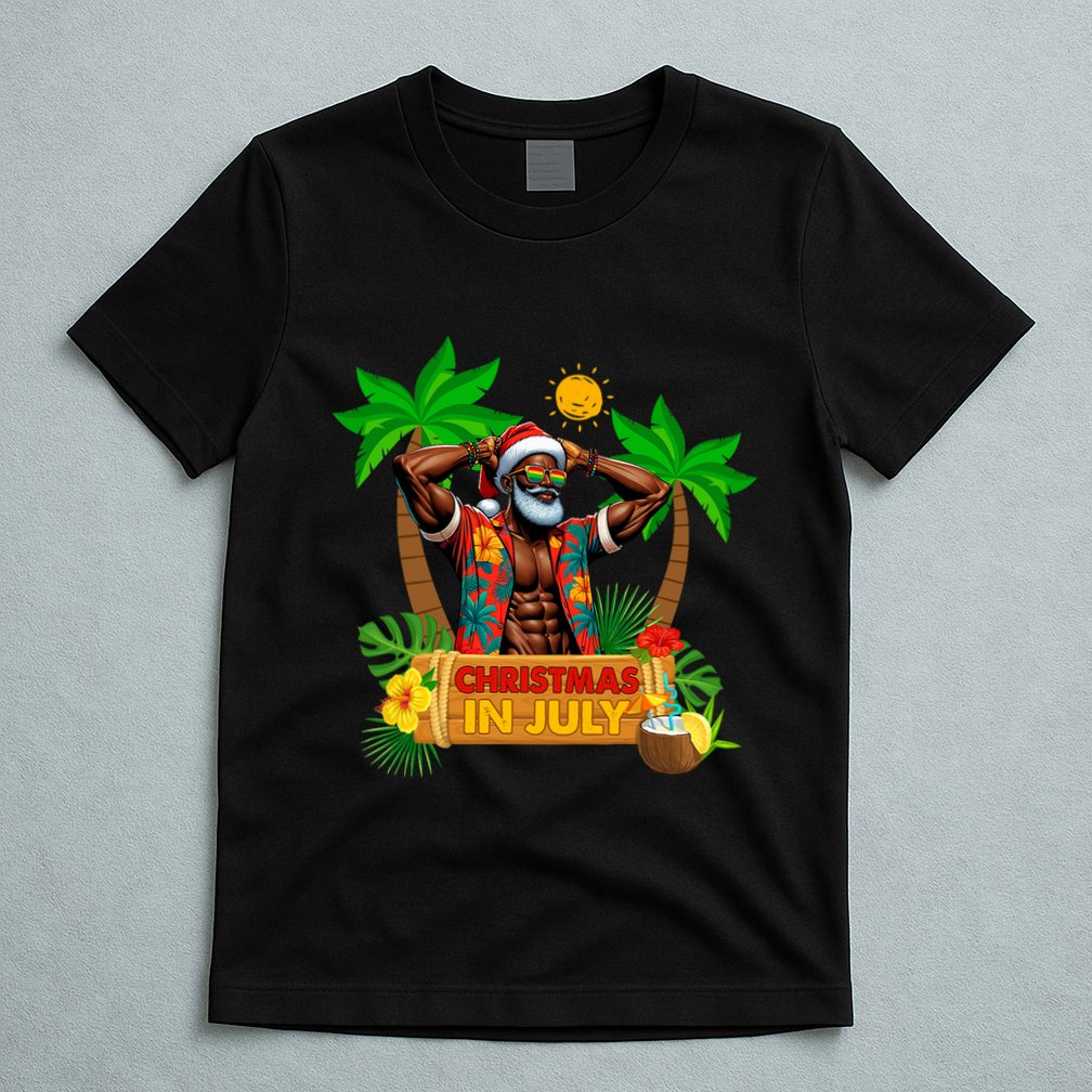 Black Hawaiian Santa Sunglasses Christmas In July Summer T-Shirt