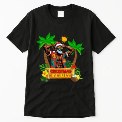 Black Hawaiian Santa Sunglasses Christmas In July Summer Tall T-Shirt