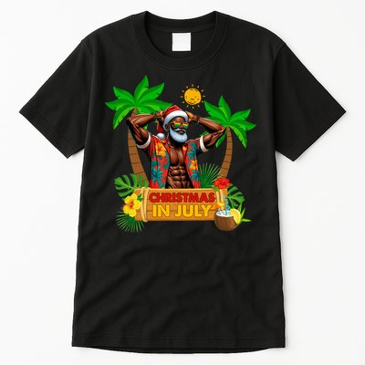 Black Hawaiian Santa Sunglasses Christmas In July Summer Tall T-Shirt