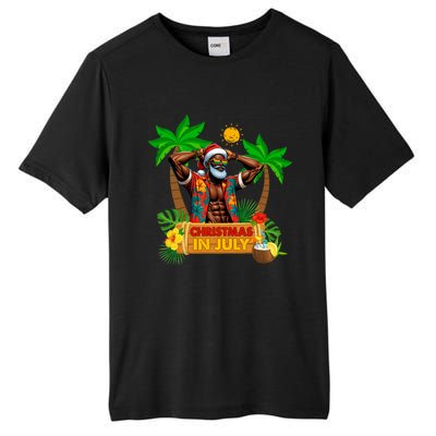 Black Hawaiian Santa Sunglasses Christmas In July Summer Tall Fusion ChromaSoft Performance T-Shirt