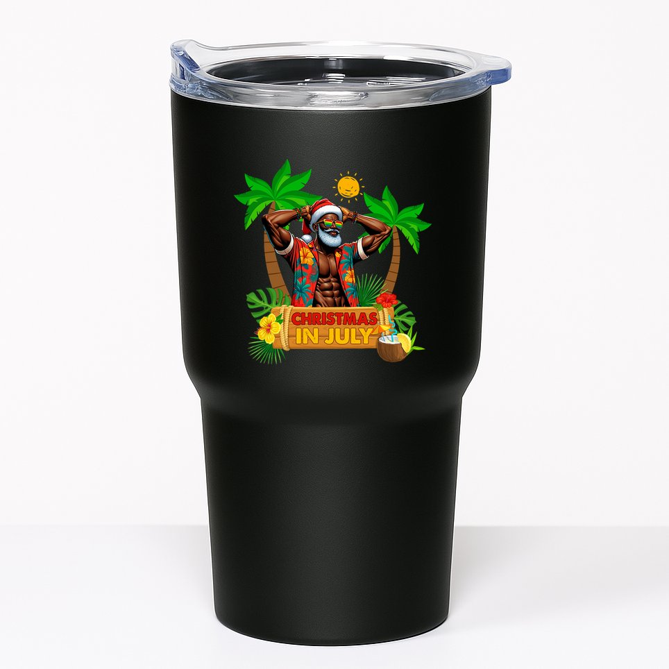 Black Hawaiian Santa Sunglasses Christmas In July Summer Tumbler