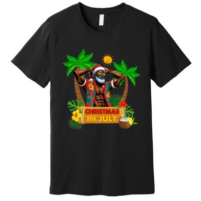 Black Hawaiian Santa Sunglasses Christmas In July Summer Premium T-Shirt