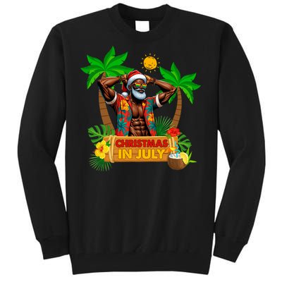 Black Hawaiian Santa Sunglasses Christmas In July Summer Tall Sweatshirt