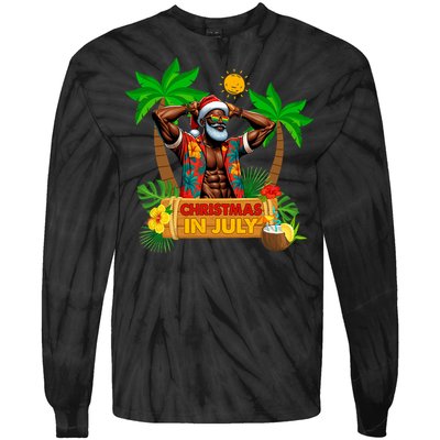 Black Hawaiian Santa Sunglasses Christmas In July Summer Tie-Dye Long Sleeve Shirt