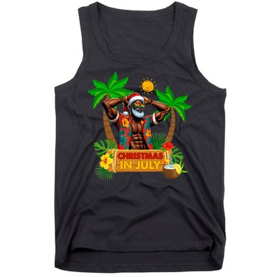 Black Hawaiian Santa Sunglasses Christmas In July Summer Tank Top