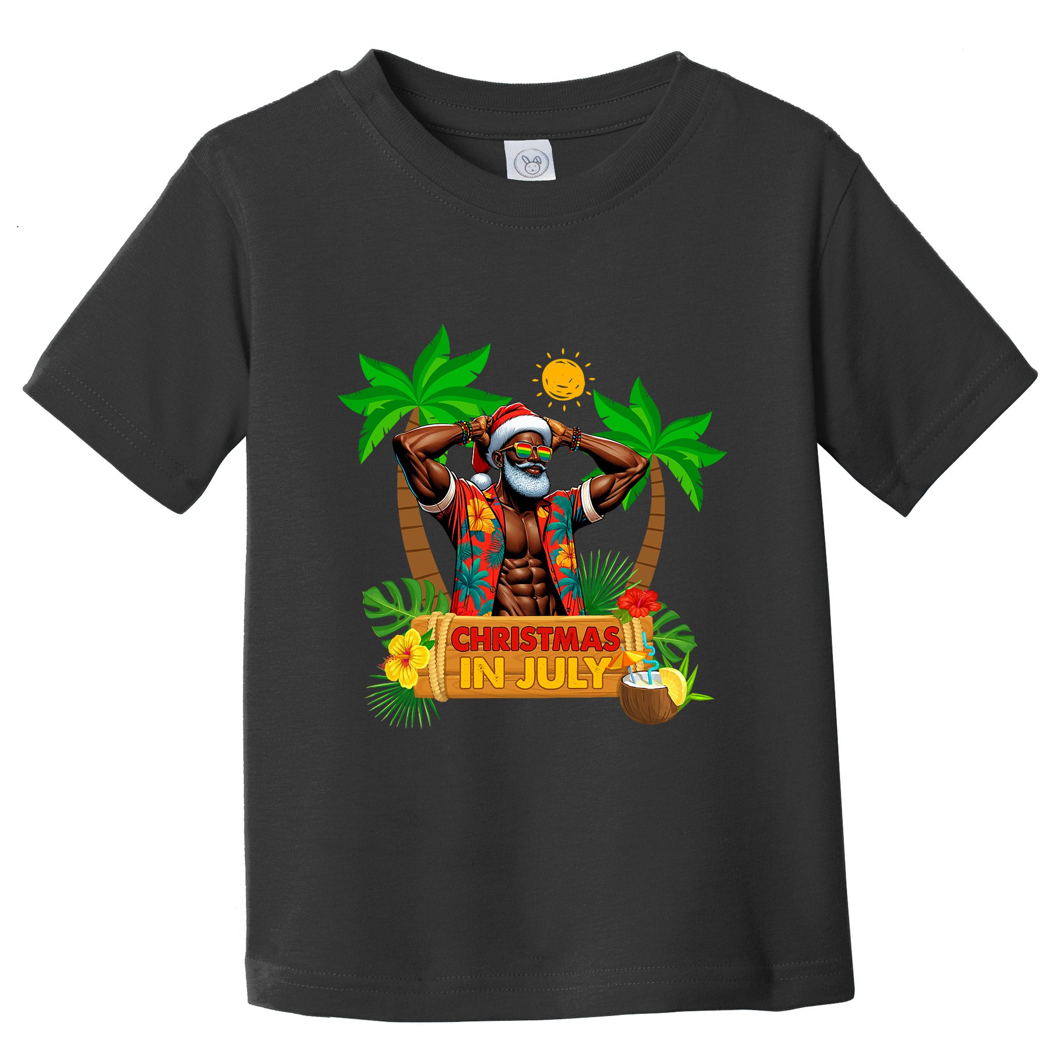Black Hawaiian Santa Sunglasses Christmas In July Summer Toddler T-Shirt