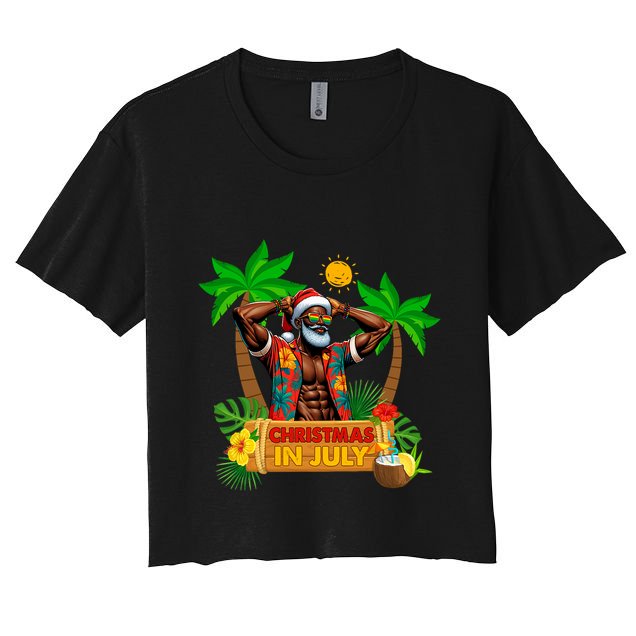 Black Hawaiian Santa Sunglasses Christmas In July Summer Crop Top