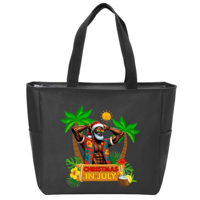 Black Hawaiian Santa Sunglasses Christmas In July Summer Zip Tote Bag