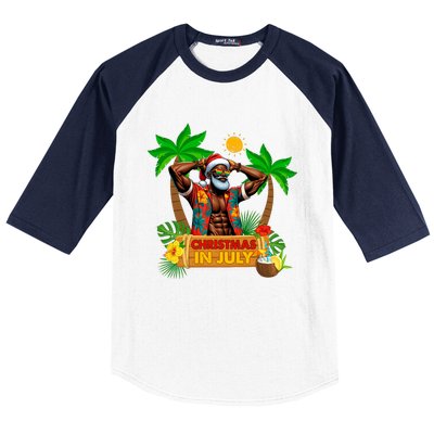 Black Hawaiian Santa Sunglasses Christmas In July Summer Baseball Sleeve Shirt