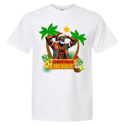 Black Hawaiian Santa Sunglasses Christmas In July Summer Garment-Dyed Heavyweight T-Shirt