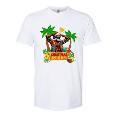 Black Hawaiian Santa Sunglasses Christmas In July Summer Softstyle CVC T-Shirt