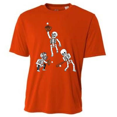 Baseball Halloween Skeletons Hitter Catcher Boy Cooling Performance Crew T-Shirt