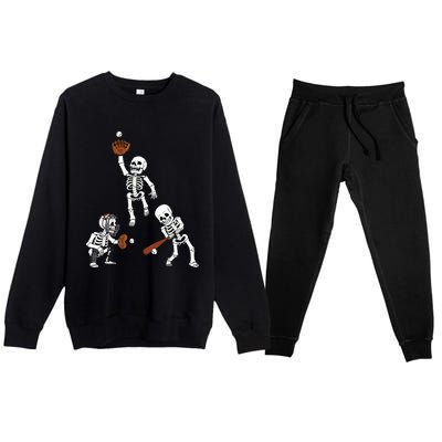 Baseball Halloween Skeletons Hitter Catcher Boy Premium Crewneck Sweatsuit Set