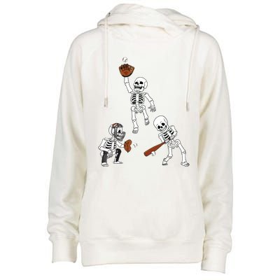 Baseball Halloween Skeletons Hitter Catcher Boy Womens Funnel Neck Pullover Hood