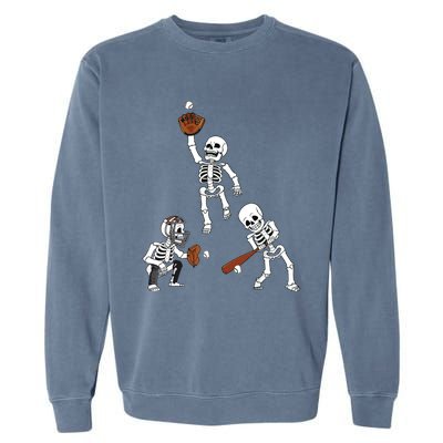 Baseball Halloween Skeletons Hitter Catcher Boy Garment-Dyed Sweatshirt