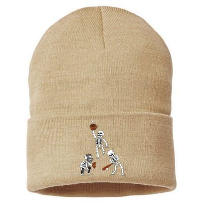 Baseball Halloween Skeletons Hitter Catcher Boy Sustainable Knit Beanie