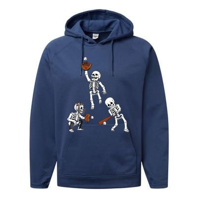 Baseball Halloween Skeletons Hitter Catcher Boy Performance Fleece Hoodie