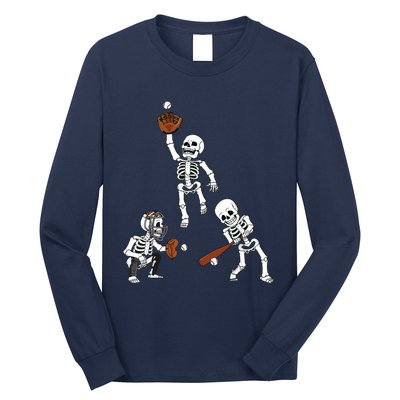 Baseball Halloween Skeletons Hitter Catcher Boy Long Sleeve Shirt