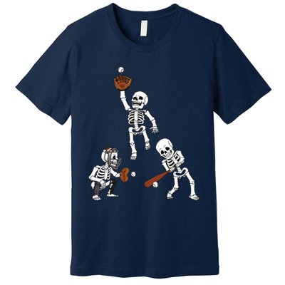 Baseball Halloween Skeletons Hitter Catcher Boy Premium T-Shirt