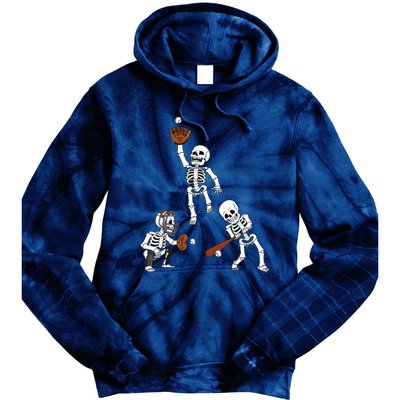 Baseball Halloween Skeletons Hitter Catcher Boy Tie Dye Hoodie